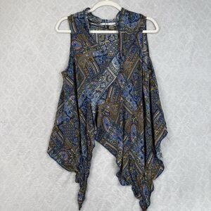 ALE Y2K Euro Sleeveless Top Large Blue Paisley Asymmetrical Fairycore Whimsigoth